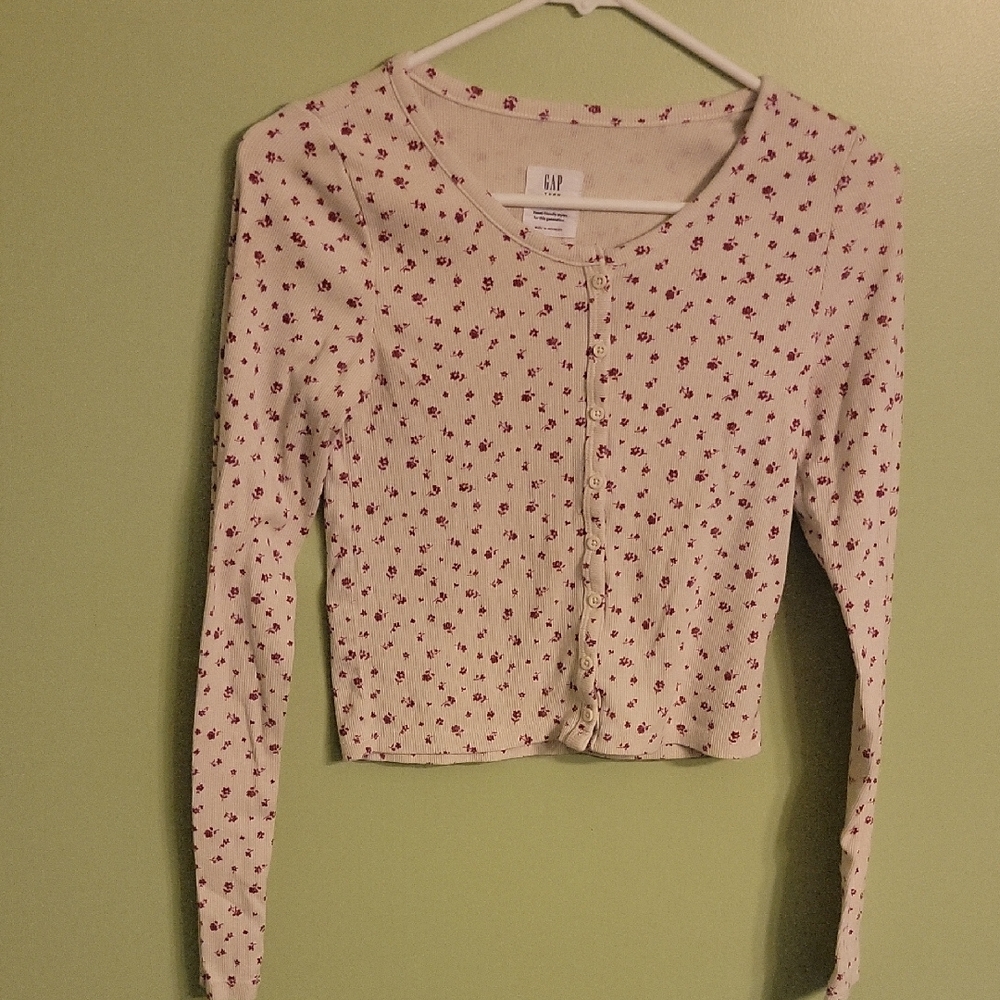 GAP Cream and Red Floral Cardigan